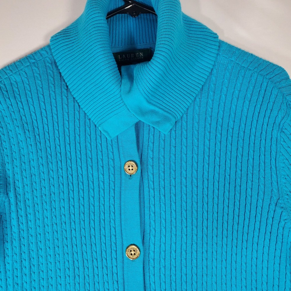Lauren Ralph Lauren Turquoise Blue Cable Knit Cotton Cardigan Sweater XL